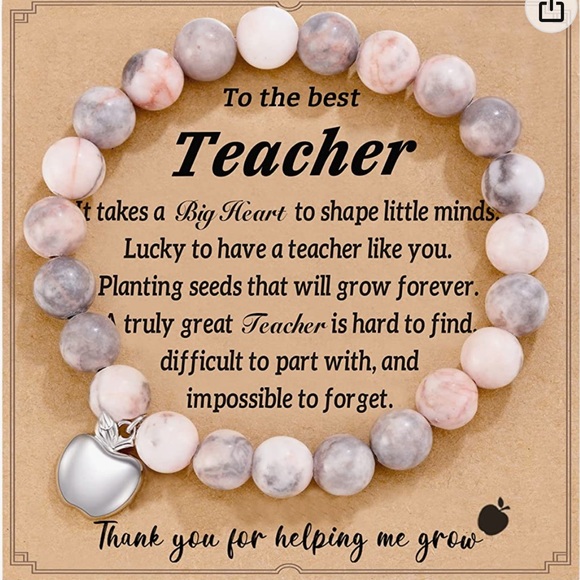 Amazon Jewelry - HGDEER Natural Stone Teacher Appreciation Gift Bangle Bracelet w/ Apple Pendent